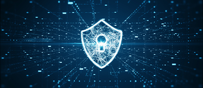 Security protection icon on a futuristic interface